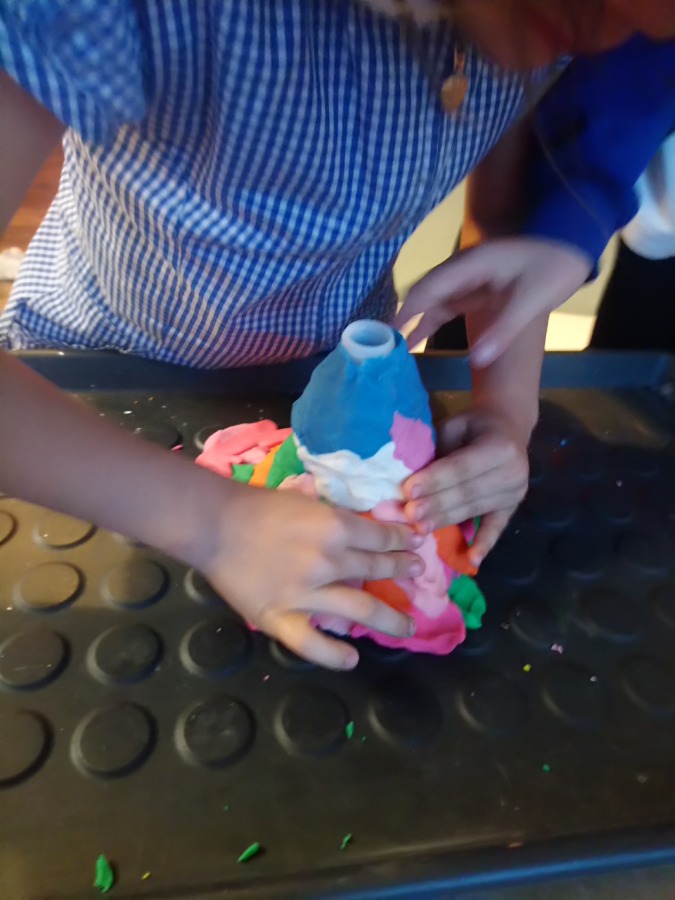 Science party making a volcano