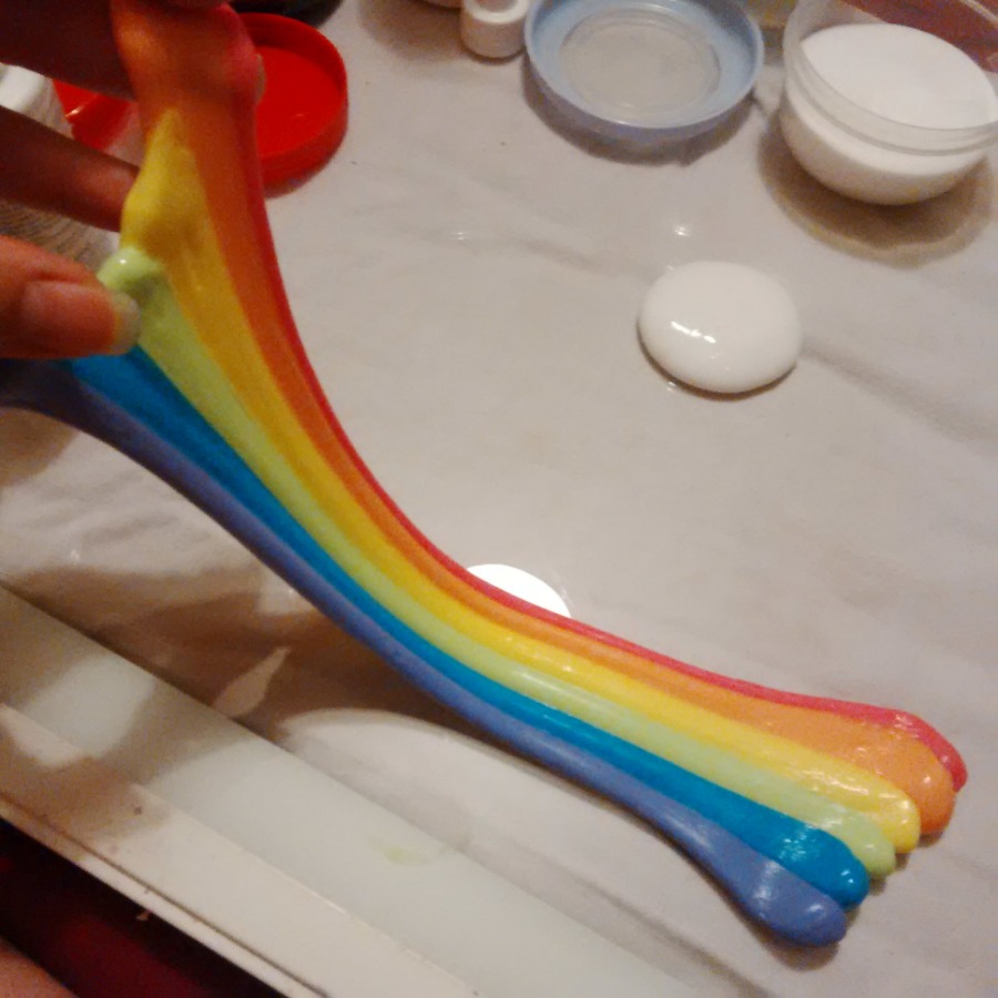Rainbow slime made at a slime party